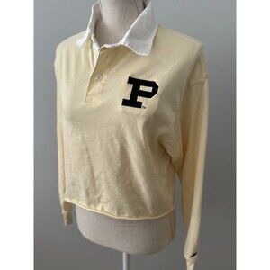 League 91 Light Yellow Purdue University Long Sleeve Cropped Polo Sz S